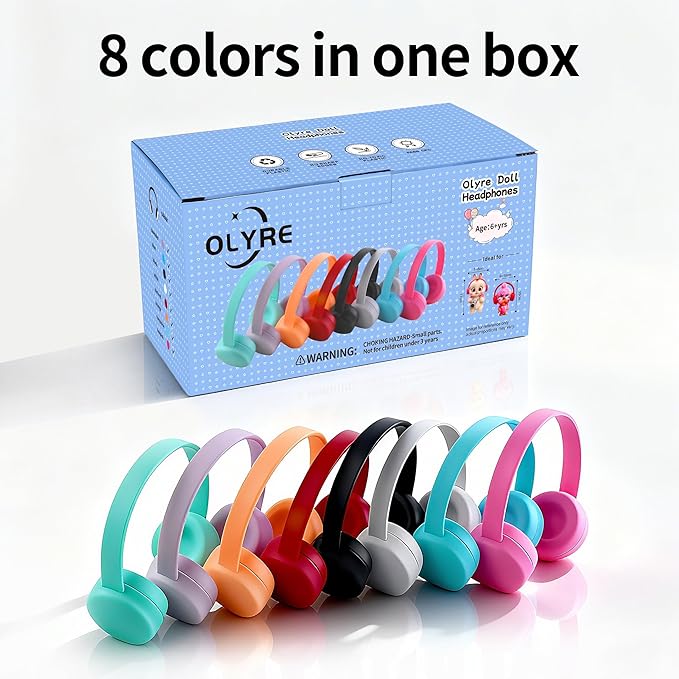 Olyre 8-in-1 Doll-Sized Headphones Set for 17cm Trendy Dolls (8 Pcs Combo) Miniature Headset Costume/Clothing Accessory That Fits Most 6.69" Height Fashion Dolls