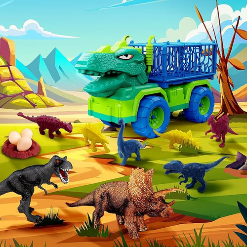 19 in 1 Dinosaur Toys for Kids 3-5 5-7, Dinosaur Truck Set for Toddlers with 3 Pull Back Cars, 8 Dino Figures, Christmas and Birthday Gifts Toy for 3 4 5 6 7 Years Old Boys and Girls
