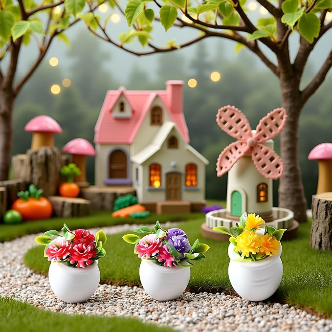 5 Pcs Colorful Miniature Dollhouse Flowers Mini Faux Potted Flowers Tiny Fairy Garden Flowers Doll House Garden Plants Mini Artificial Flower Plants Small Fake Plants