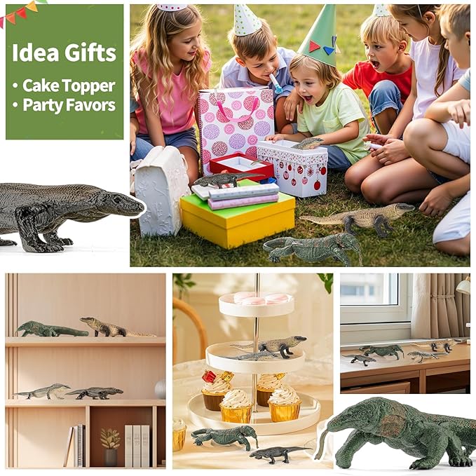 4PCS Komodo Dragon Lizard Animal Figurines Toys,Realistic Plastic Lizard Toys Realistic Reptile Figures, Educational Toy for Boys,Girls, and Kids
