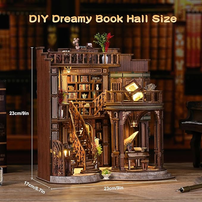 Book Nooks for Adults, DIY Miniature Dollhouse Book Nook Kit, Model Kits Craft Kits for Adults, 3D Wooden Puzzle Book Nook Craft Bookshelf Decor, Adult Craft Kits Gift with Led Light