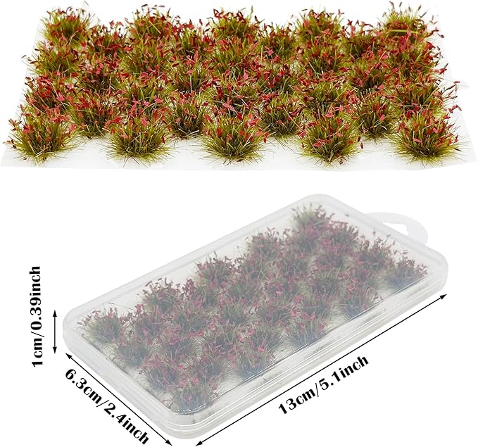 Cayway Miniature Grass Cluster, Static Tuft Model Vegetation Groups for DIY Train Landscape Railroad Scenery, Flower (Green and Red)