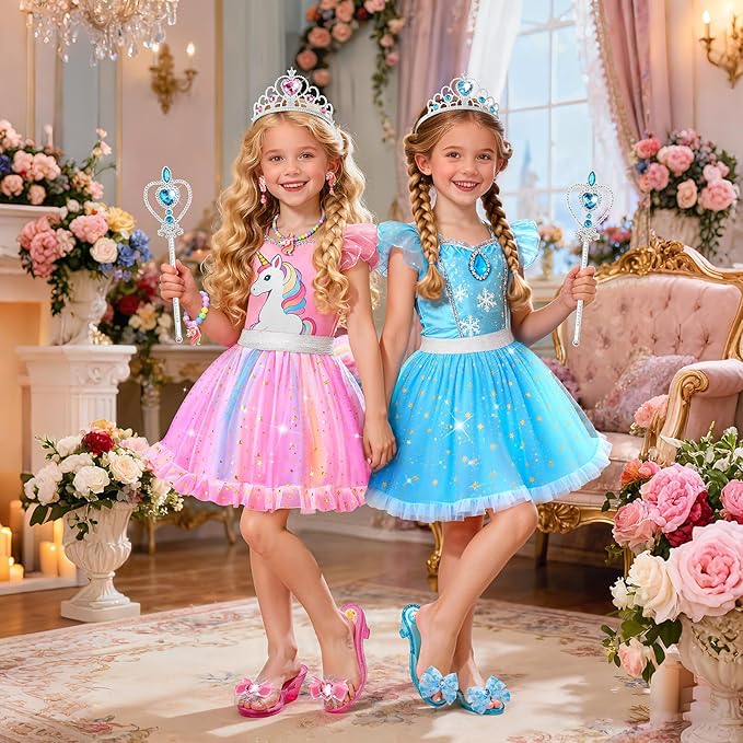 Princess Dress Up Shoes for Little Girls 3-6，Kids Pretend Play Clothes for Toddlers with Tutu,Shoes and Accessories,Christmas Thanksgaving Birthday Gift Toys