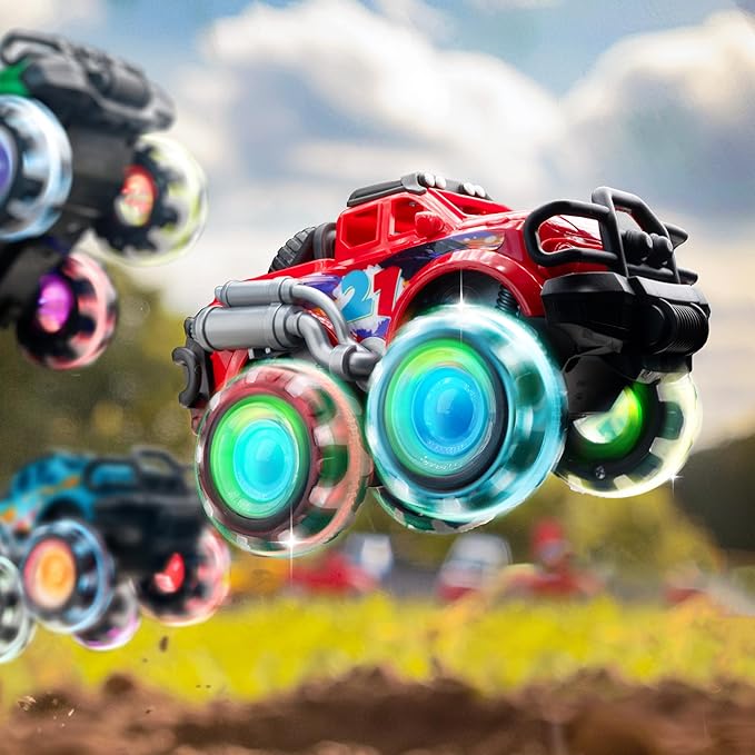 3Pack Monster Truck Toy - Toy Truck with Flashing LED Wheels - Light-Up Cars for Toddlers - Easter Basket Stuffers Birthday Gift for Boys Girls - Friction-Powered