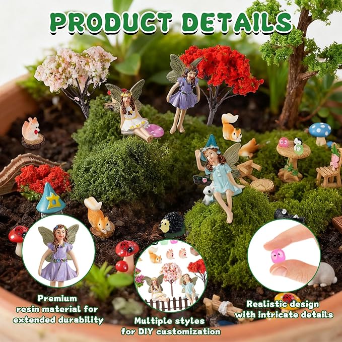 101 Pcs Resin Miniatures Figures Fairy Garden Kit, Fairy Garden Accessories Outdoor for DIY Dollhouse Micro Landscape