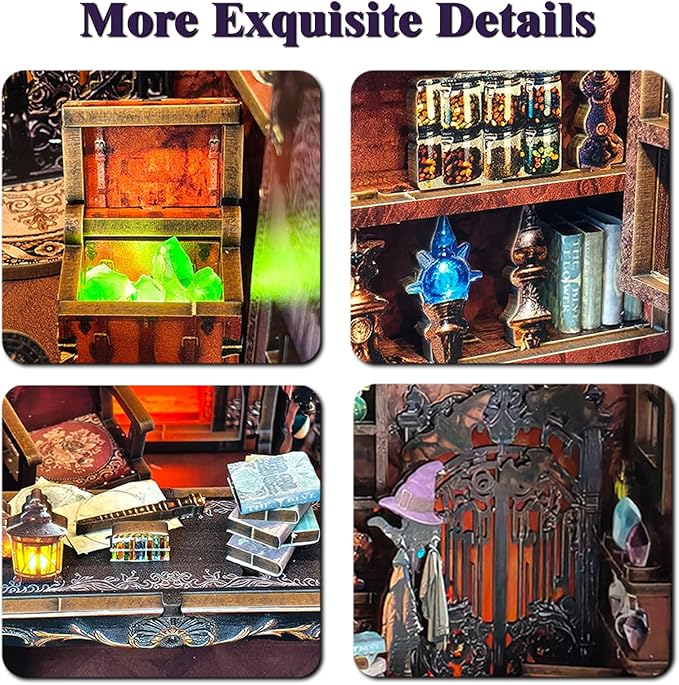 DIY Miniature House,LED Lighting Book Nook Kit Dollhouse Kit for Adult and Teens, Tiny House Bookshelf Decor 3D Wooden Puzzle, Gifts for Family, Friends,Christmas(Magic Cabin)