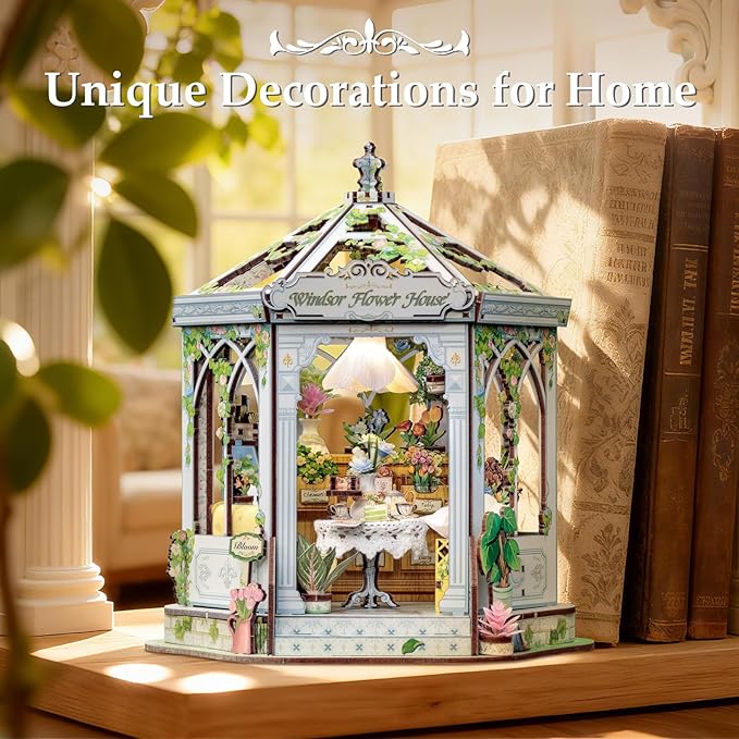 Fsolis Book Nook Kit - DIY Miniature Kit for Adults Tiny House Bookshelf Diorama 3D Puzzles Flower Shop Craft Gifts for Women Book Lovers(Windsor Flower House)