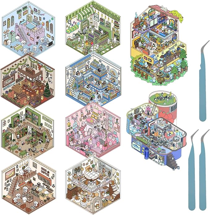 DIY 3D Sticker Scene, 10 Sets Fun DIY 3D House Stickers, Make Your Own Mini Room Scenes, Cute Cartoon 3D Miniature Scene Stickers Book, 3D Sticker Therapy for Adults Kids Relief Stress Pass The Time