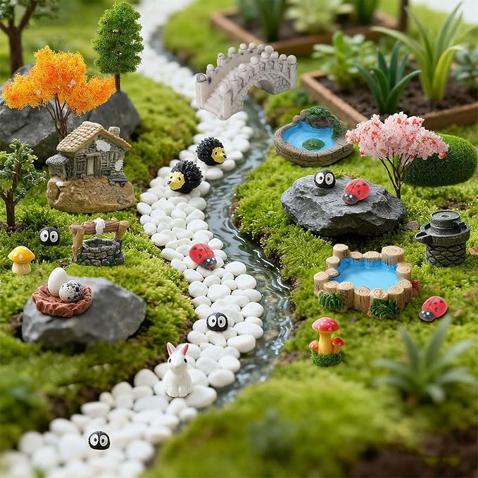 42 Pcs Jumping Spider Enclosure Accessories, Fairy House Accessories Including Resin Animals Miniature Figurines Micro Landscape Ornaments, Zen Garden Terrarium Accessories for Jumping Spider Decor