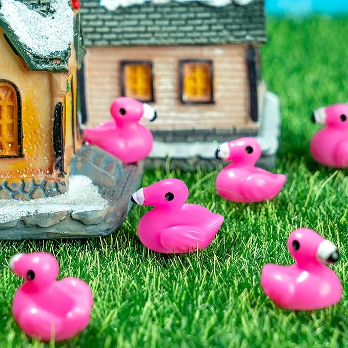 200Pcs Mini Resin Flamingo Ducks, Cute Ducks for Cake Topper Garden Dollhouse Landscape Aquarium Ornaments DIY Crafts
