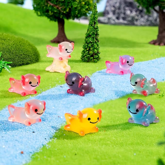 40 Pcs Luminous Mini Resin Axolotl Tiny Animals Miniature Axolotl Figures Glow in The Dark for DIY Garden Dollhouse Axolotl Figurines Accessories Micro Landscape Aquarium Party Decor