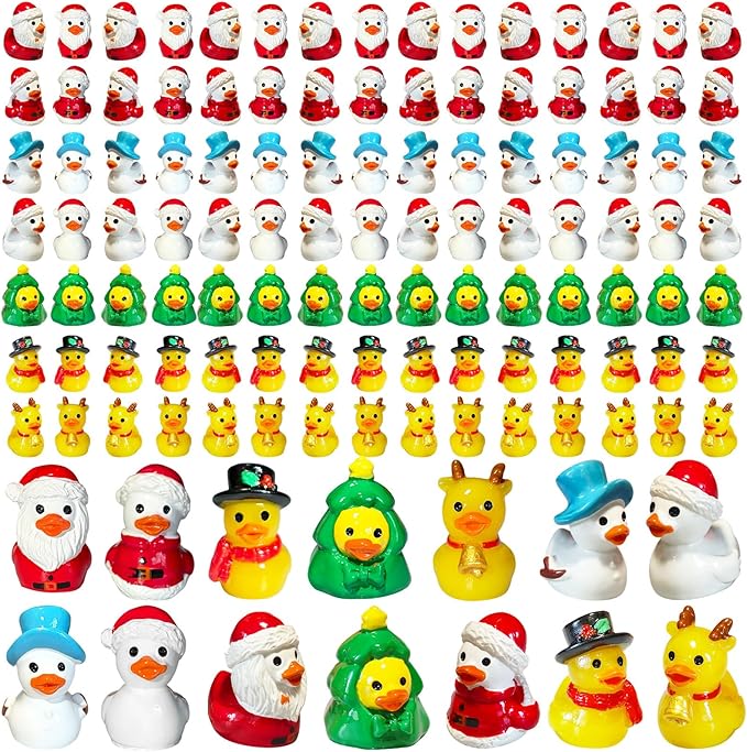 56 PCS Tiny Ducks Mini Resin Christmas Ducks Miniature Colorful Figures Ornament for Xmas, Craft, Dollhouse, Slime, Home Decorations (Christmas 1)