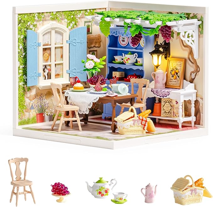 ROBOTIME Super Creator Kits, Miniature House Kit, DIY Plastic House Building Toy Set with LED, Tiny Garden Making Kit Model Craft Hobby Unique Gift (Midsummer Dream Yard)