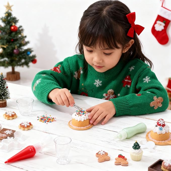BoFUN Christmas DIY Miniature Food Craft Kit, 20+ Mini Dessert Set for Kids Ages 8-12, Teens & Girls, Dollhouse Accessories, Holiday Party Crafts Birthday Gift for Mini Collector, Non-Edible (Cream)