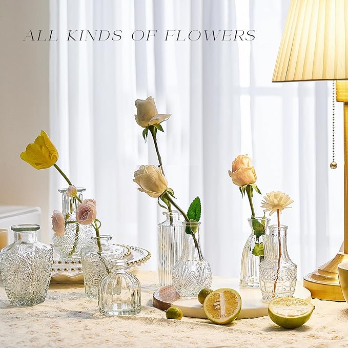 Glass Bud Vase Set of 30, Small Flower Vases, Glass Vases for Centerpieces, Vintage Home Table Decorations Bud Vases (30 Pcs, Clear)