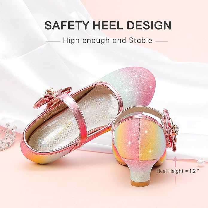 Dufannie Girls Dress Shoes Low Heel Princess Flats Mary Jane Flower Wedding Party Glitter Shoes for Kids Toddler