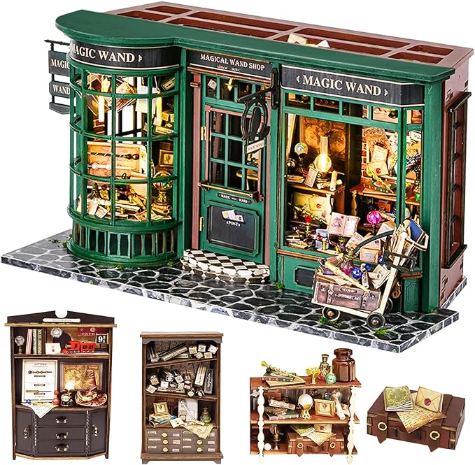 Spilay DIY Miniature Dollhouse Wooden Furniture Kit,Handmade Mini Modern Model Plus with Dust Cover & LED,1:24 Scale Creative Doll House for Lover Friend Gift (Magic House)