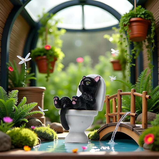 Czhotg Black Cat Toilet Figurine - Garden Ornament, Desktop Decor and Landscaping Accessories (2.5" Mini Statue)