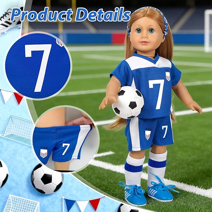 American 18 inch Doll Clothes Accessories-Soccer Uniform Compatible with 18 Inch Girl Dolls (Sports)