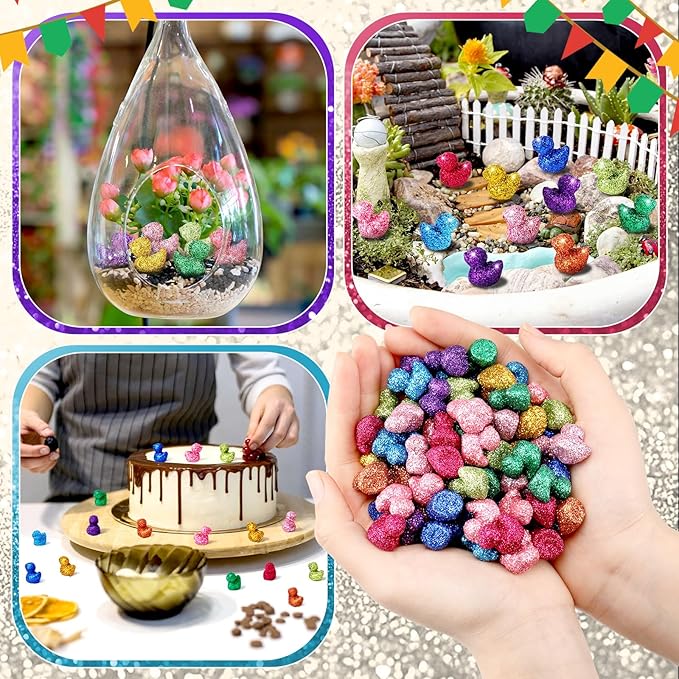 Yaocom Vivid Glitter Mini Duck Statue Golden Duck Figurines Micro Garden Landscape Dollhouse Cake Decoration Potted Plants DIY Craft Charms for Party Christmas Thanksgiving Gift