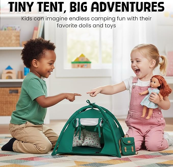 Doll Tent – Miniature Doll Play House & Kids Tent Indoor & Outdoor for Pretend Play Adventure | Dollhouse Camping Accessories & Mini Tents | Toddlers & Little Girl