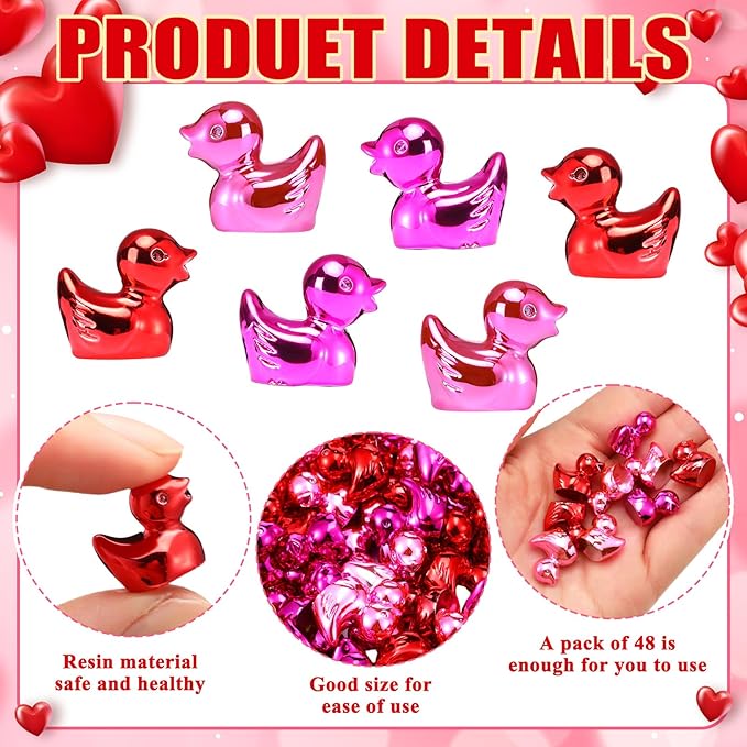 100 Pcs Shiny Valentines Day Mini Duck Figures Colorful Valentines Day Duck Decor Micro Landscape Aquarium Garden Hide and Seek Decoration Charm for Party Gift(Red, Fuchsia and Pink)