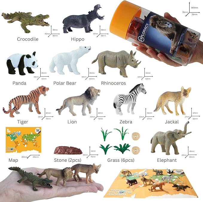 10pcs Mini Wild Animals Toys for Kids - Realistic Safari Figurines Jungle Zoo Playset Lion Elephant Tiger Forest Wildlife Animal Toys Sensory Bin Bath Play Christmas Birthday Toddlers Gift