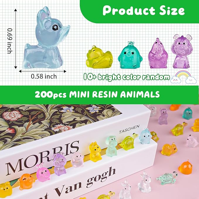 200pcs Multicolor Mini Resin Animals Luminous Tiny Ducks Figures for Micro Fairy Garden Accessories Micro Landscape Ornaments DIY Mini Garden Outdoor Decor Dinosaur Rabbit Flamingo Owls Ocean Animal