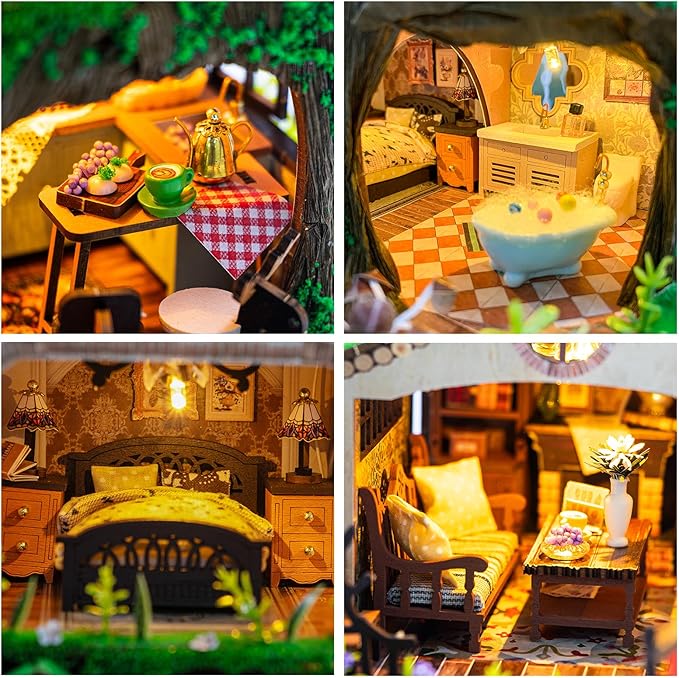 CUTEROOM Miniature House Kits for Adults, Mini Dollhouse Wooden Furniture Kit, DIY Craft Kits Creative Room Tiny House for Decoration-Fairytail Forest