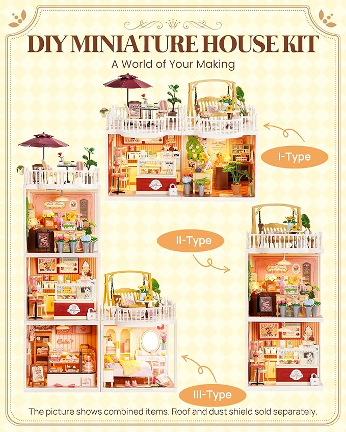 Rolife Super Creator Accessories Sunny Break Terrace, Tiny House Building Blocks for Little Dolls, DIY Plastic House Model Building Kits for Teens, DIY Crafts/Hobbies for Adults (Sunny Break Terrace)