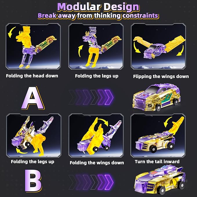 Collision Transforming Dinosaur Car Toy, 2 in 1 Magnet Cars Transform into Dinosaur Toys, Fun Robot Dinosaur Toy Cars Birthday Gift for Kids Boys Girls Age 4-6 6-12 Year Old