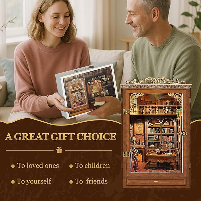 Book Nook Kit for Adults, Booknook DIY Miniature House Kit, Mini House Bookshelf Decor, Birthday Gift for Family, Friends - Time Book House