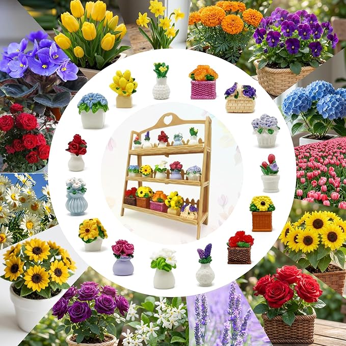 TAC IBEX Miniature Flower Figurines 15 Pcs Mini Plants Office Desk Decoration Tiny Resin Flowers Figures Accessories Ornament Bonsai Landscape