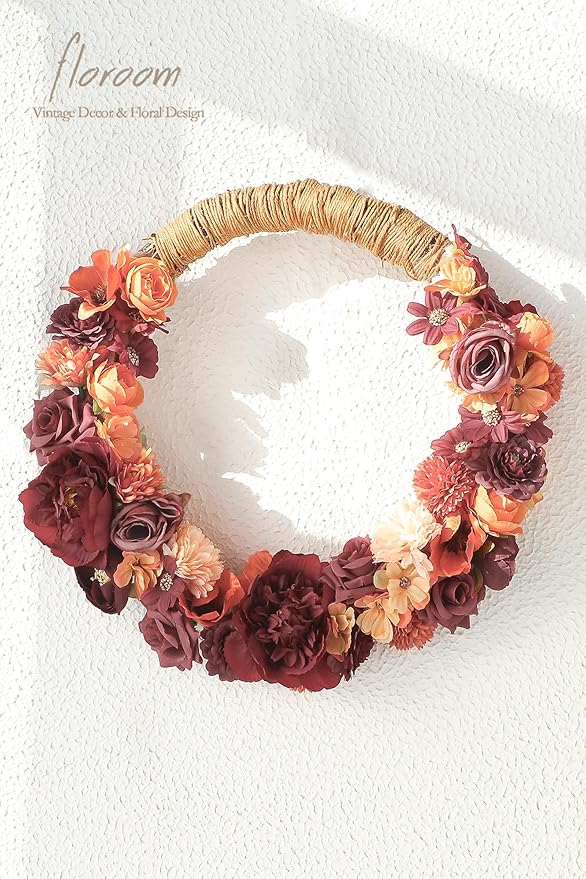 Floroom Mini Artificial Flower Heads Burnt Orange & Burgundy Fake Peony Daisy Rose Multicolor Small Faux Silk Flower Heads for Cake Craft Garland Wedding Party Graduation Cap DIY Home Decoration