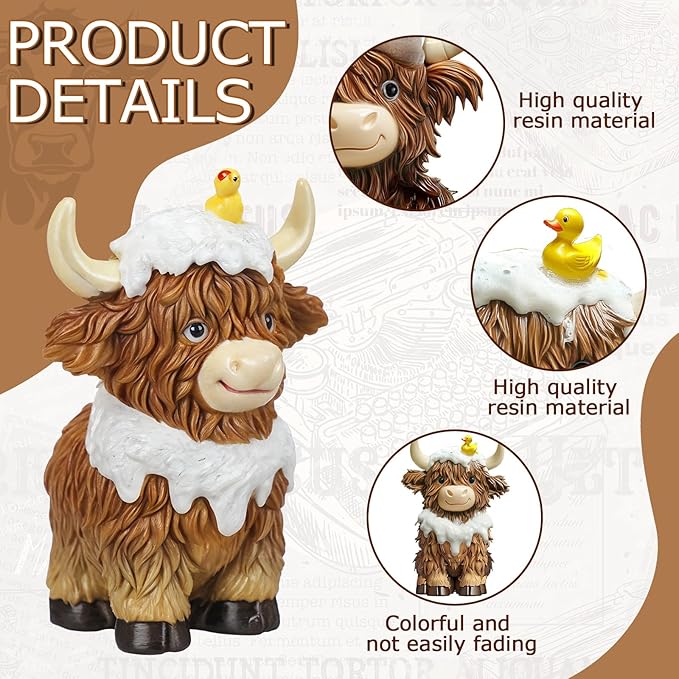 Burbell 2 Pcs Highland Cow Bathroom Figurines Bathroom Theme Highland Cow Christmas Gnomes Bath Resin Statue Calf Gifts for Christmas Farmhouse Home Garden Kitchen Office Tiered Tray Table Decor