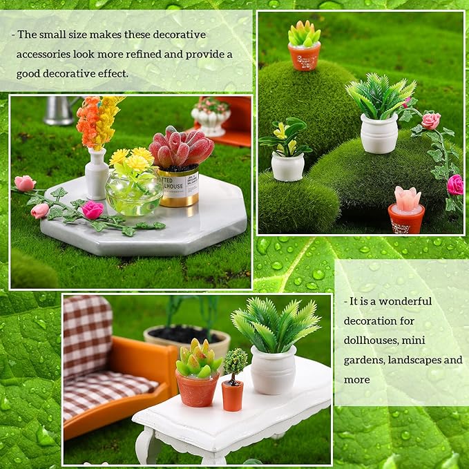 Luinabio 26 Pieces Dollhouse Plant Miniature Bonsai Mini Potted Plant Flower Model Tiny Fake Greenery Ornament Dollhouse Decoration(Stylish Style)