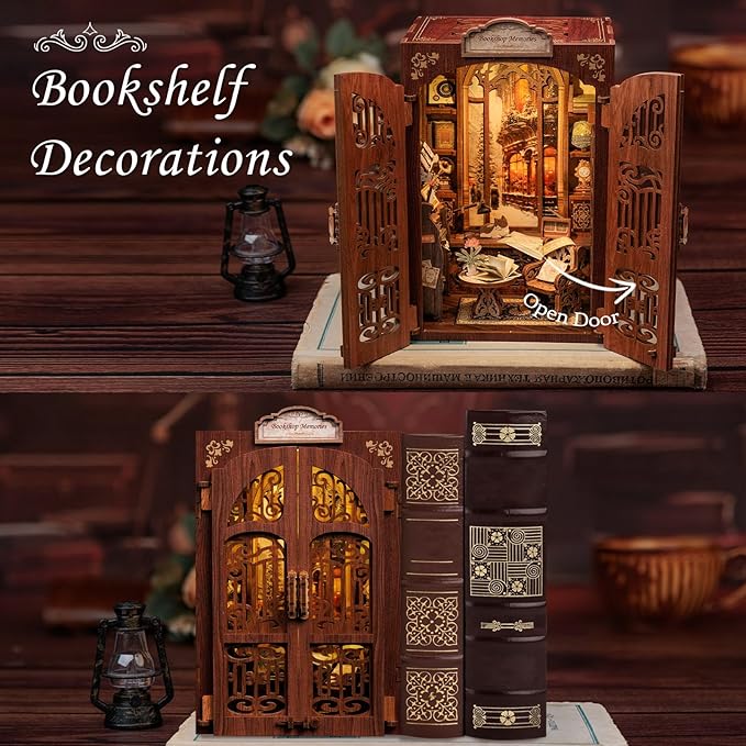 CUTEBEE Book Nook Kit - DIY Miniature House Dollhouse Kit for Adult and Teens, Booknook Bookshelf Decor Alley Model Build with LED Light, Gifts for Family and Friends (Bookshop Memories)