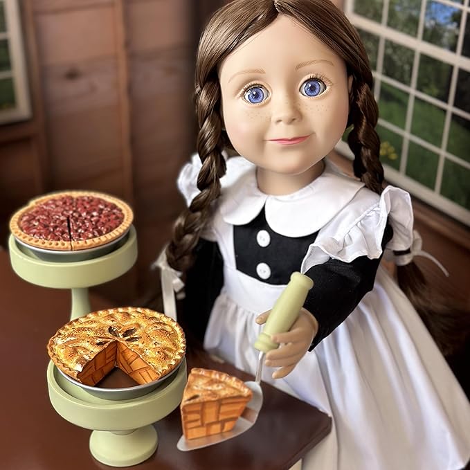 THE QUEEN'S TREASURES 18 Inch Doll Bakery Food Accessories, Yummy Pecan and Apple Pies with 2 Slices, 2 Metal Pie Pans, 2 Cake Stands. Compatible with American Girl