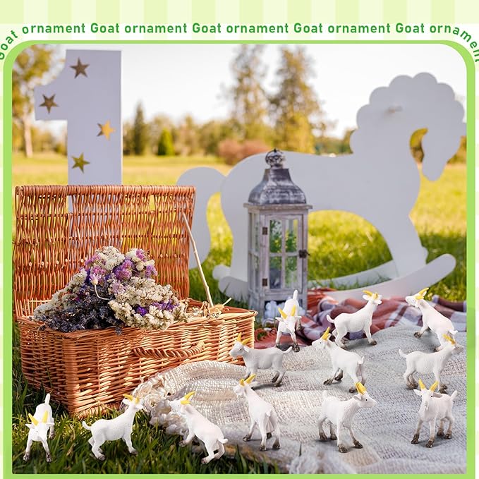 120 Pcs Mini Goat Figurines Miniature Resin Farm Animal Figurines Set for Decorating Outdoor Micro Landscape Mini Gardens Potted Plant Accessories and Creative DIY Props Cake Topper (Goat)