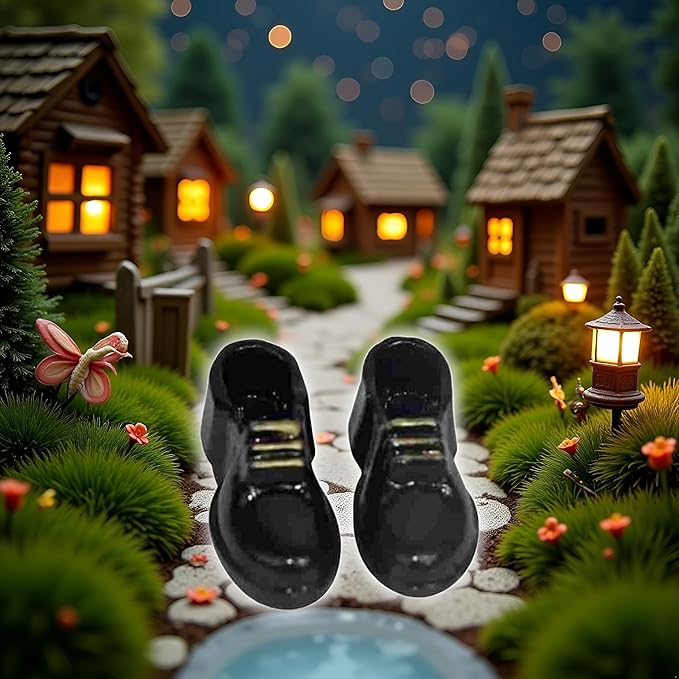 1Pair Black 1/12 Miniature Men Shoes Dollhouse Decoration Accessories, for DIY Fairy Garden Micro Landscaping Decor
