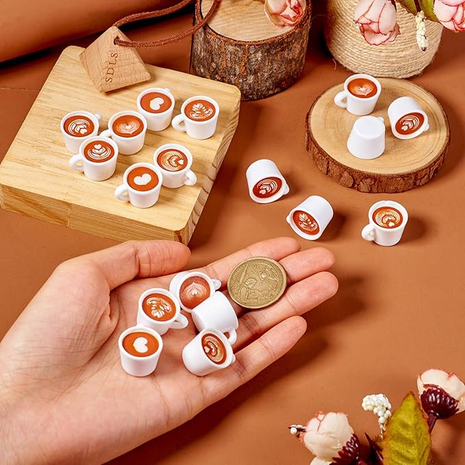 Cheriswelry 20Pcs Coffee Cup Pendants Imitation Food Resin Charms Hot Drink Latte Dangle Charms 13.5~14mm for DIY Craft Earring Bracelet Necklace Jewelry Making