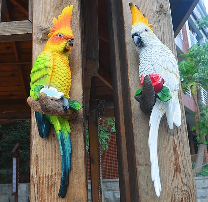 coolboy Hanging Parrot Decor,Tropical Real Resin Bird Figurines,Bird Statues,Parrot Sculpture Home Decor,Perfect for Yard Ornaments,Tree Decorations Outdoor,Patio,Lawn,Tree Trunk, Porch