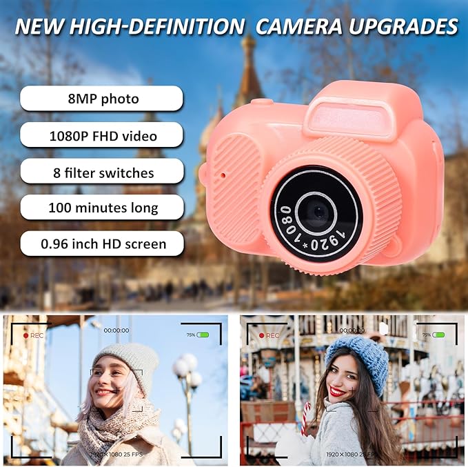 Mini Keychain Camera, FHD 1080p 8MP Mini Digital Camera with 32GB SD Card, 0.96" HD Display, 100 Mins Battery Life for Travel Recording Birthday Gifts (Retro, Pink)