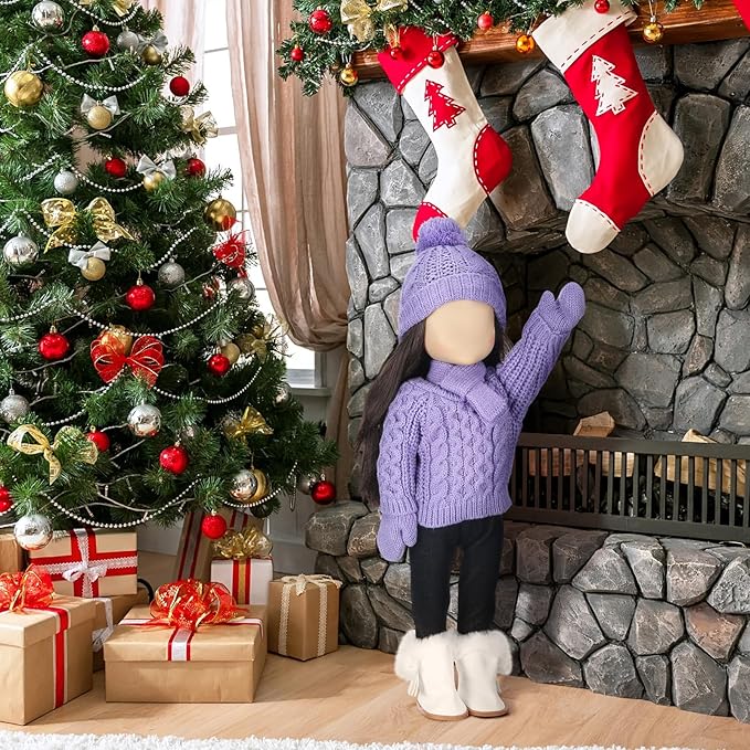 Bencailor 6 Pcs Winter 18 Inch Doll Clothes and Accessories Winter Outfits Set Sweaters Trousers Hats Shoes for 18 Inch Doll Gifts(Purple,Adorable)