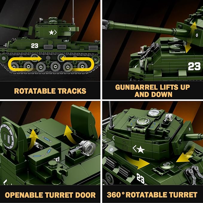 Reobrix M4A3E8 Sherman Tank Building Set,WW2 Military American Armed Tanks Building Block Set for Military Fans,World of Tanks Authorized Products 77030,Ideal Gift for Adults Boys Age 14+,836 PCS