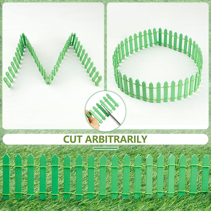 Mini Fairy Garden Fence, 35.5x2 Inch Cuttable Small Wood Picket Fence, DIY Miniature Accessories Decoration for Dollhouse, Crafts, Vegetable Platter, Cake(Light Green)