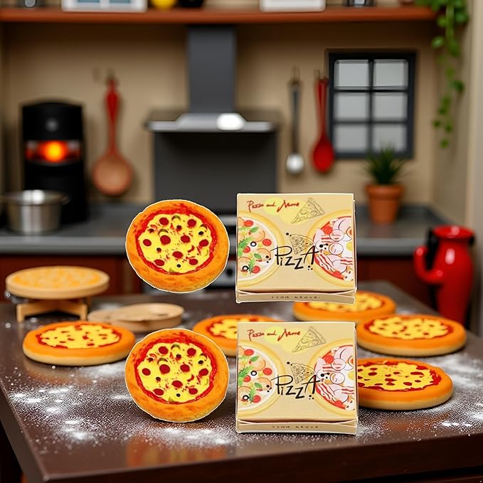 4-Piece 1/12 Miniature Pizza Set, Miniature Pizza Dollhouse Decoration Accessories Resin Mix Pizza Mini House Food Decoration Accessories Dollhouse Décor