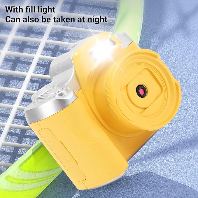 Zunate Mini Keychain Camera, 48MP HD Mini Retro Digital Camera, Portable Small Cameras Vintage Compact Micro Cameras, 1.54 inch HD Screen for Travel Study Recording (Yellow)