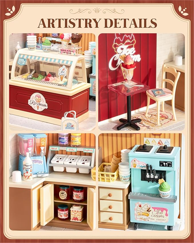 Rolife Super Creator DIY Miniature Plastic House Building Set Playset with LED, Suitable for Mini Figures Construction Toys Diorama Kit Gifts for Adults (Flavorful Ice Cream)