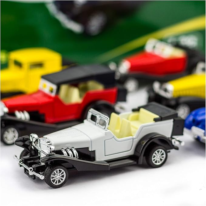 6 Pack - Diecast Cars Antique Classic American Vehicles with Pullback Action and Openable Doors, Collectible Vintage Retro Model Cars Toy for Display and Gifts for Kids (1:32 Scale)